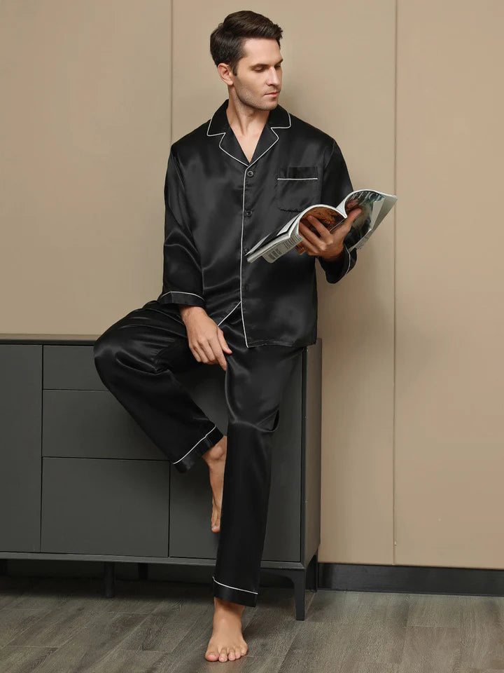 Silk Pajamas set for men-Black