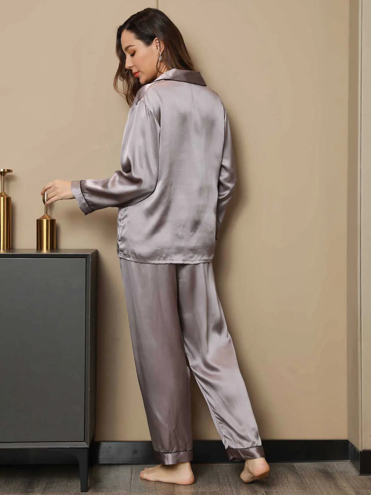 Silver Silk Pj Set For Women