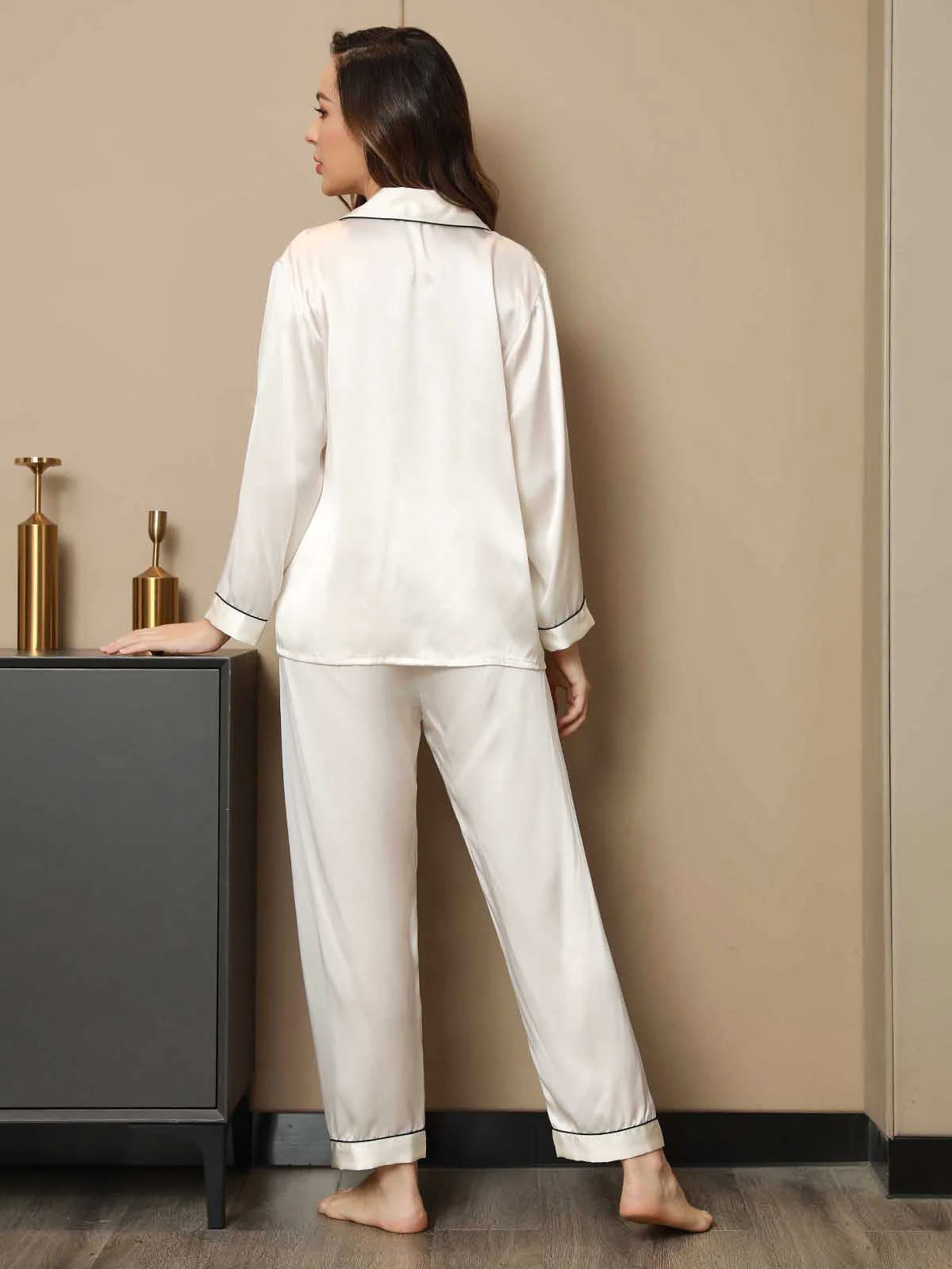 White Silk Pj Set For Women