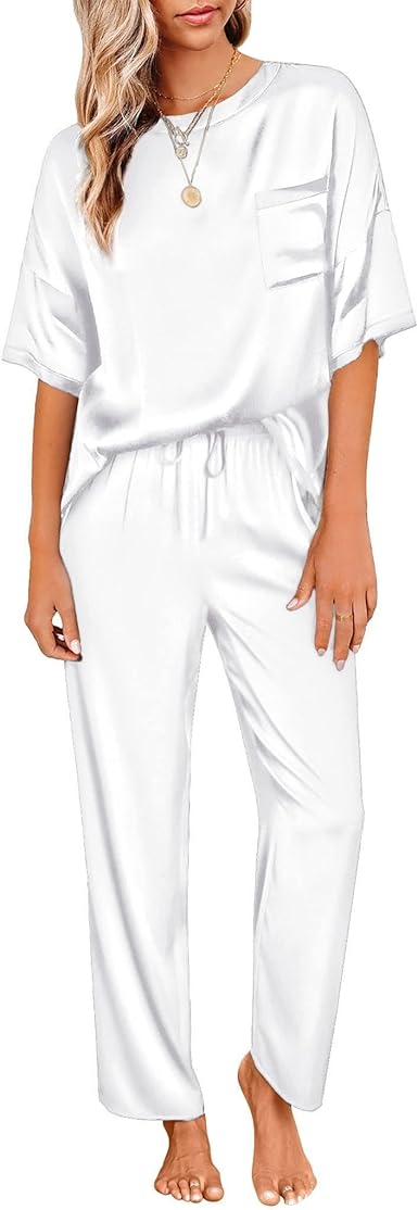 Short Sleeves Silk Shirt and Pj Set Nightwear For Women