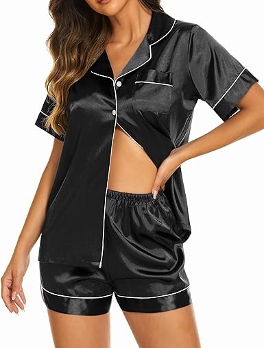 Silk Short Sleeves Shirt With Short Nigtwear For Women