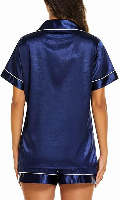 Silk Short Sleeves Shirt With Short Nigtwear For Women