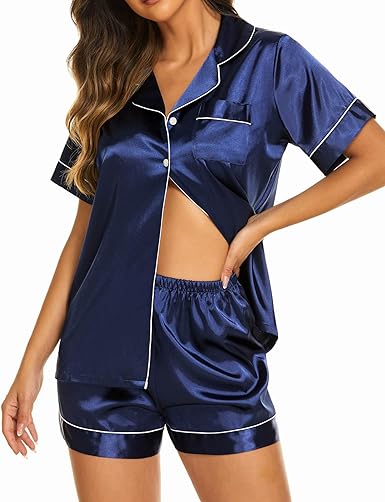 Silk Short Sleeves Shirt With Short Nigtwear For Women