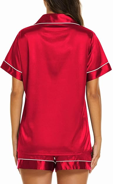 Silk Short Sleeves Shirt With Short Nigtwear For Women