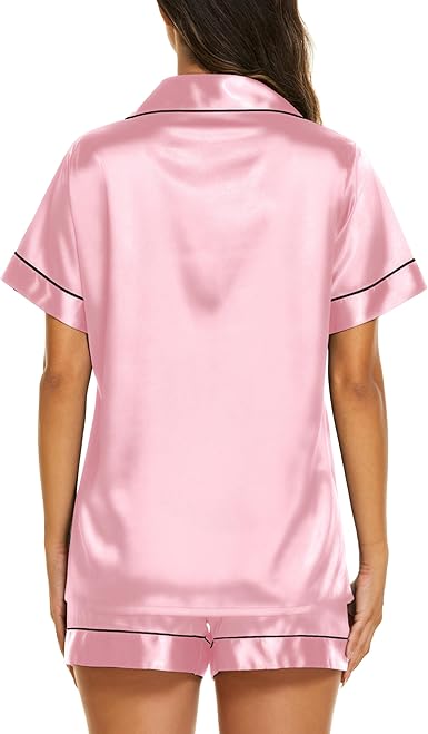 Silk Short Sleeves Shirt With Short Nigtwear For Women