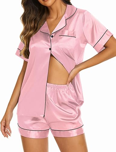 Silk Short Sleeves Shirt With Short Nigtwear For Women