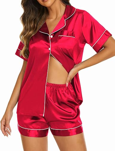 Silk Short Sleeves Shirt With Short Nigtwear For Women
