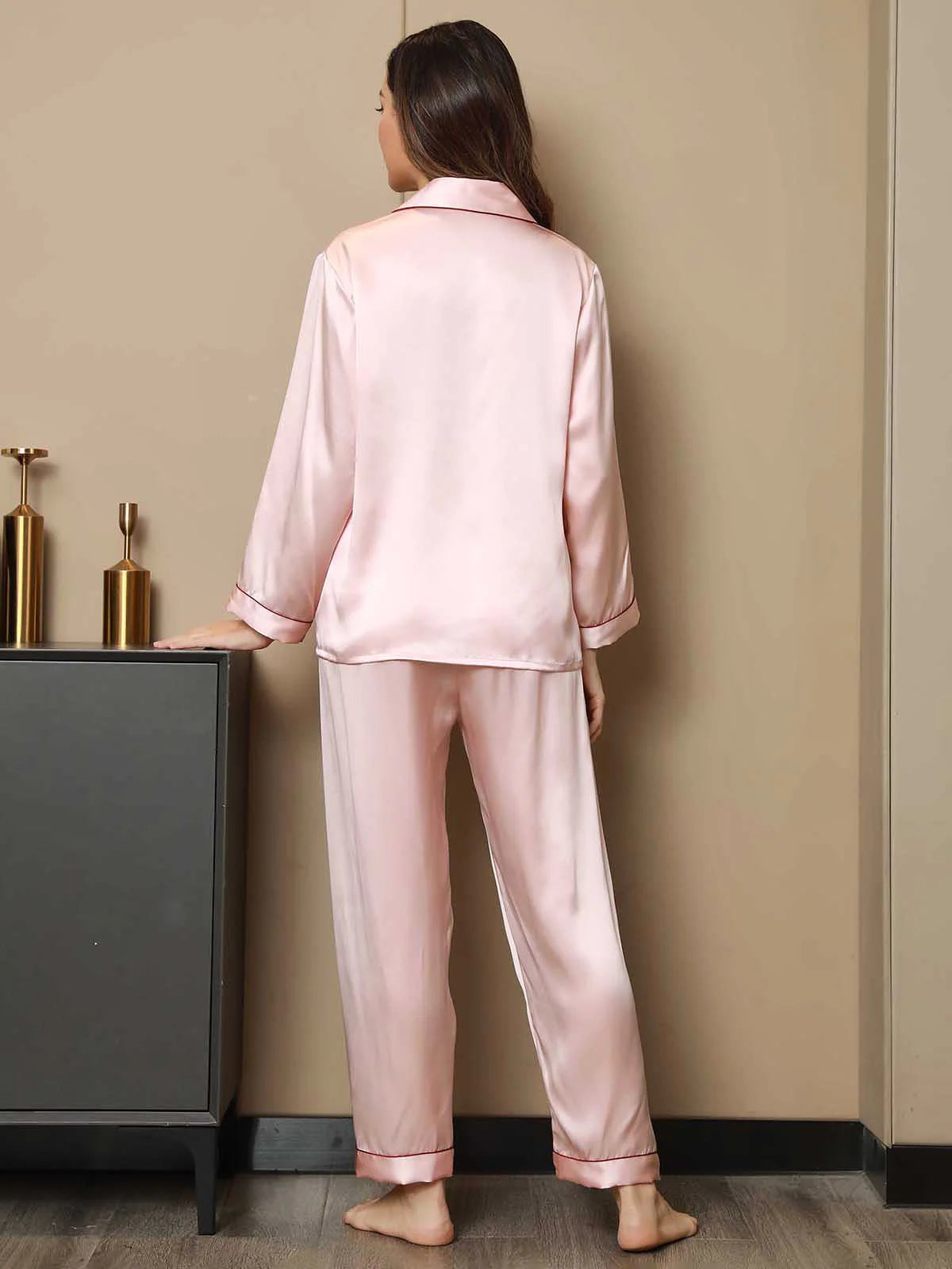 Pink Silk Pj Set For Women