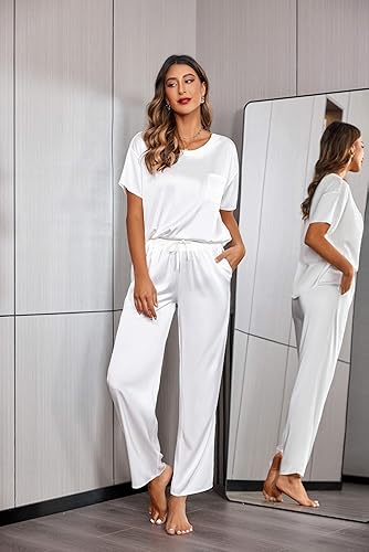 Short Sleeves Silk Shirt and Pj Set Nightwear For Women
