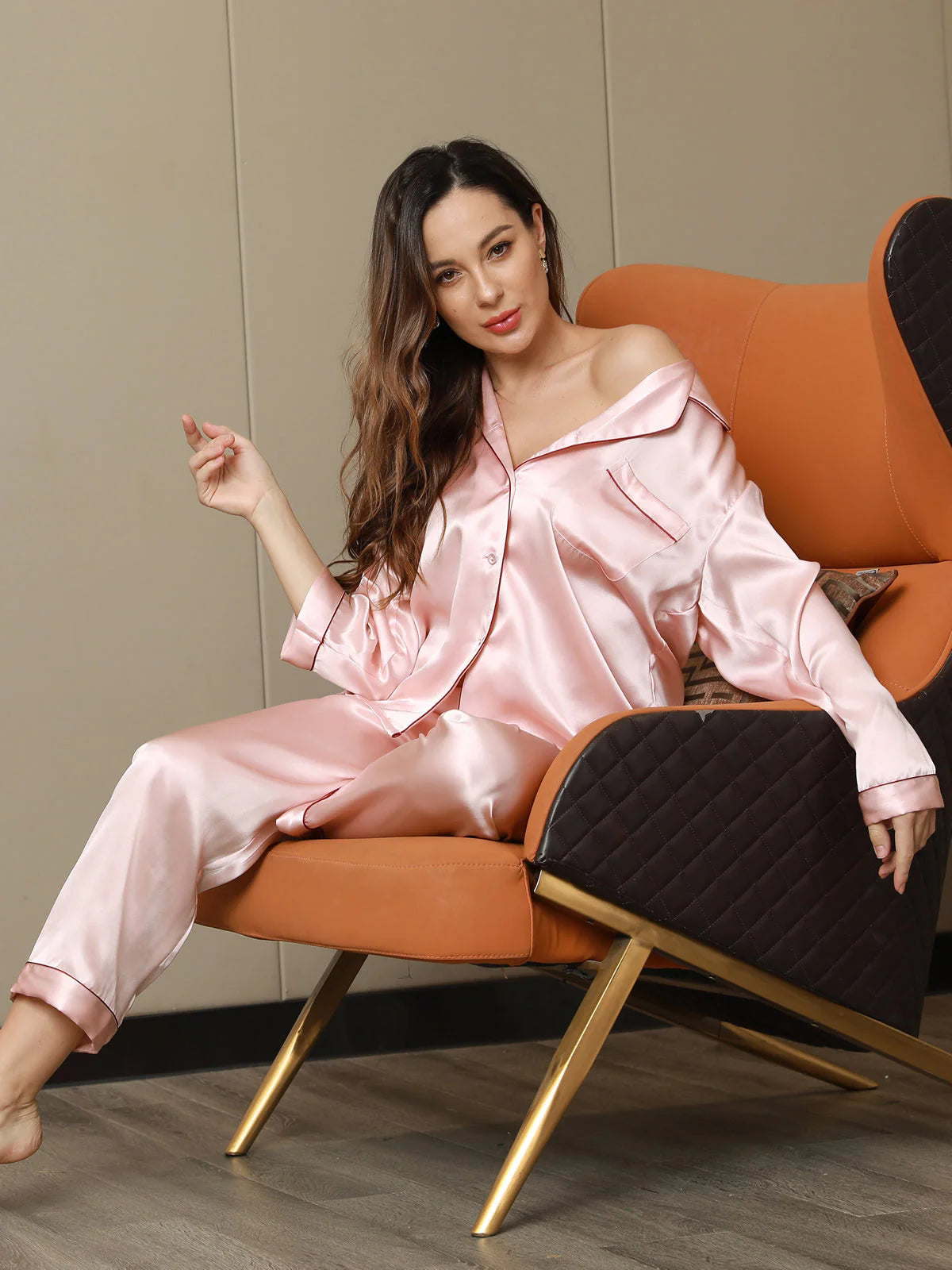 Pink Silk Pj Set For Women