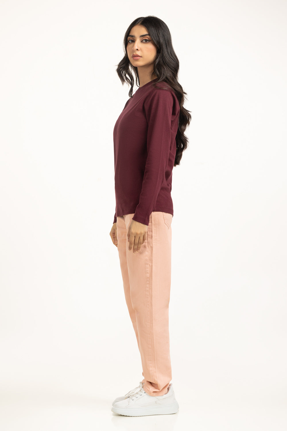 Poly cotton Full Sleeves plain T-Shirt For Women-Maroon