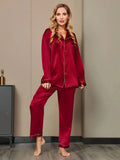 Wine Red Silk Pj Set For Women