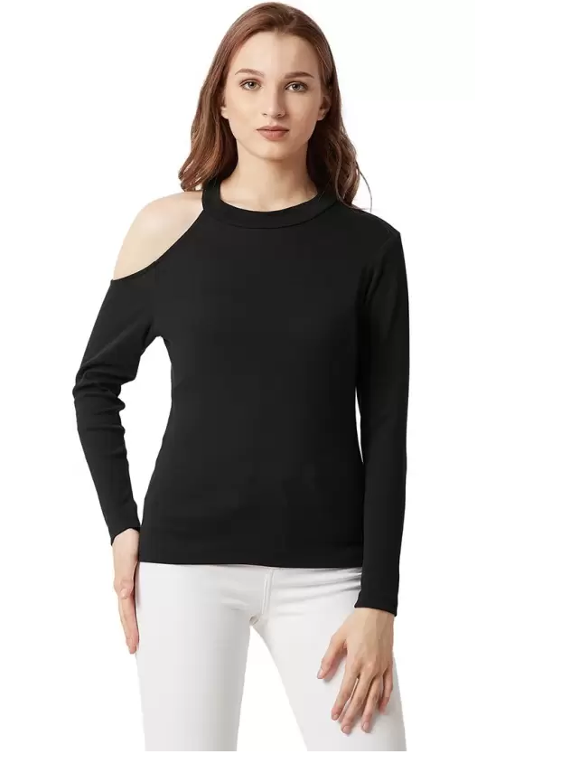 Poly cotton Full Sleeves T-Shirt For Women-Black