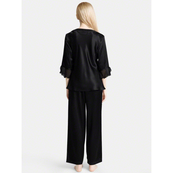 Luxurious Silk Chiffon trim Sleeves Pajama Nightwear For Women