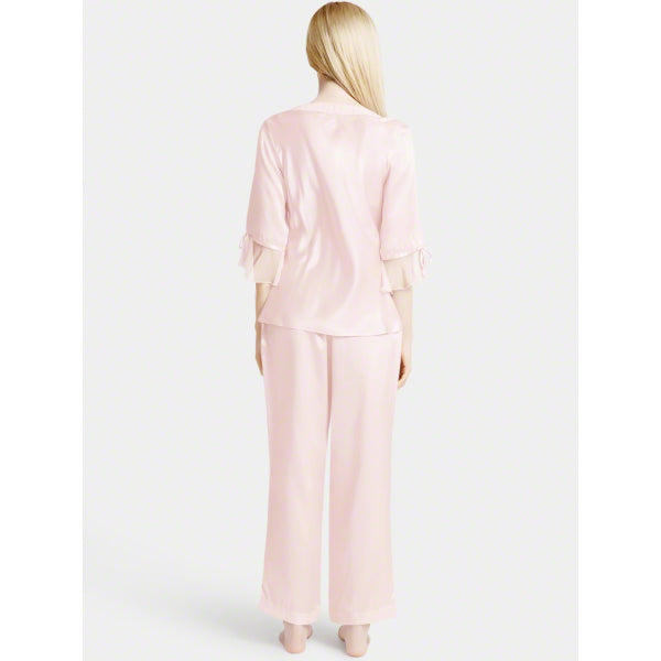 Luxurious Silk Chiffon trim Sleeves Pajama Nightwear For Women