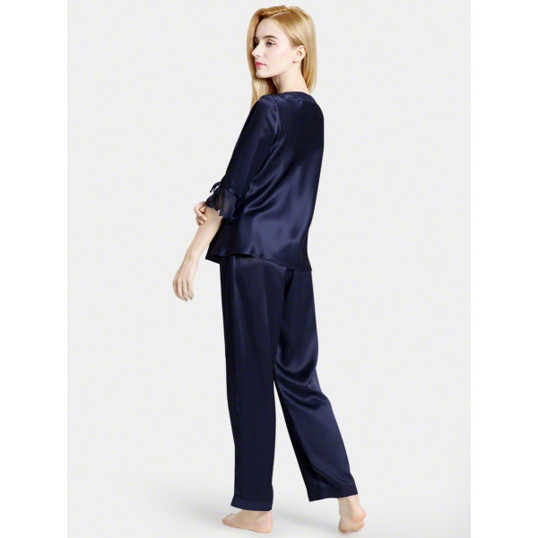 Luxurious Silk Chiffon trim Sleeves Pajama Nightwear For Women