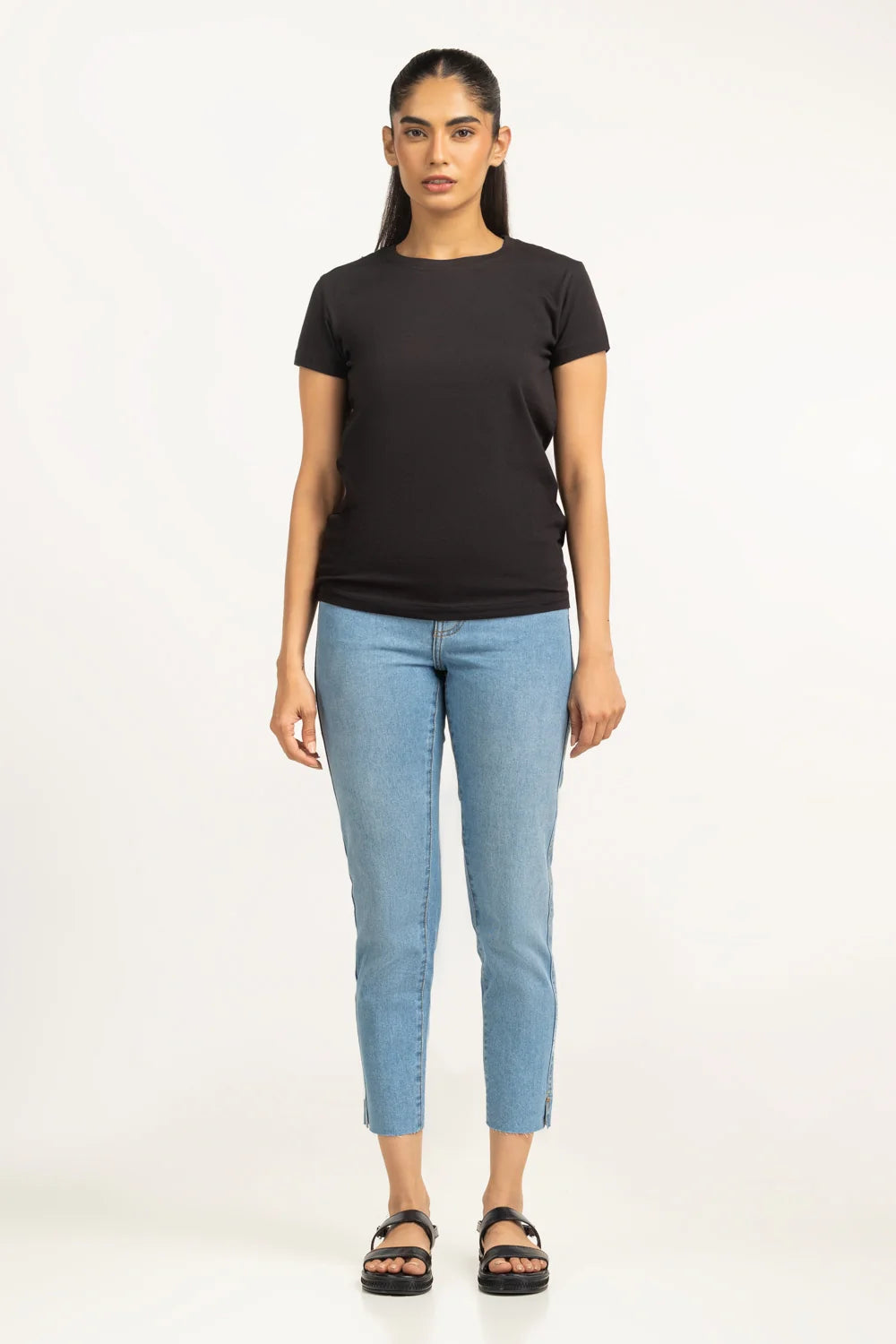 Poly cotton Half Sleeves plain T-Shirt For Women-Black