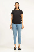 Poly cotton Half Sleeves plain T-Shirt For Women-Black