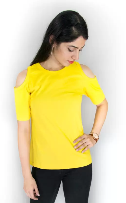 Poly cotton Full Sleeves T-Shirt For Women-Yellow