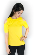 Poly cotton Full Sleeves T-Shirt For Women-Yellow